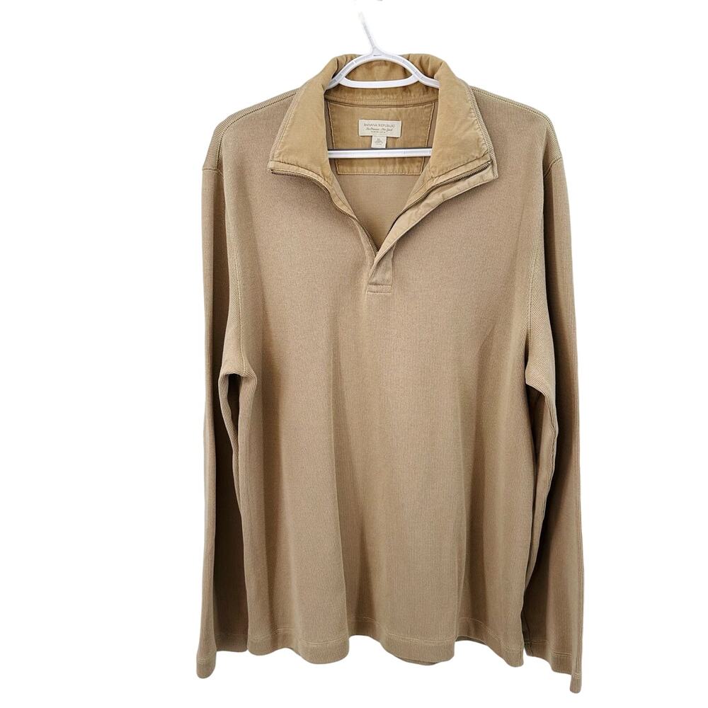 Banana Republic Tan 1/4 Zip Pullover Sweater Men's XL Long Sleeves Collared Slit